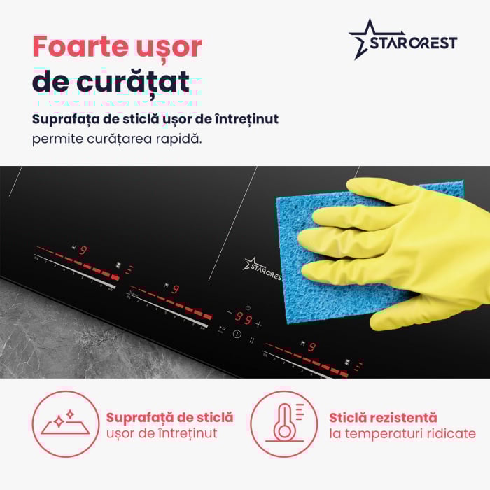 Plita incorporabila STARCREST SIH-60P4-BR, Inductie, 4 Zone de gatit, Slider Touch Control, Booster, Functie Bridge, Timer, Sticla Neagra [8]