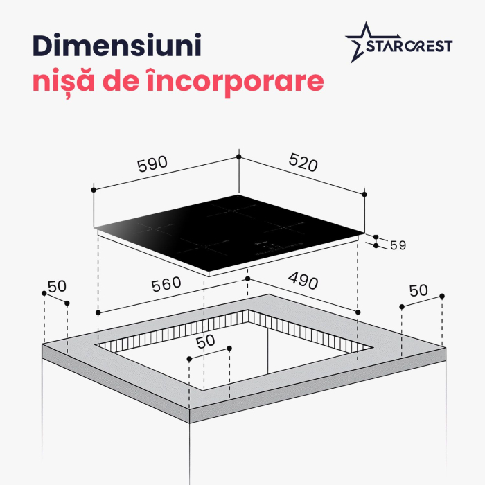 Plita incorporabila STARCREST SIH-6262, Inductie, 4 Zone de gatit, Slider Touch Control, Booster, Functie Keep Warm, Timer, Sticla Neagra Kanger [10]