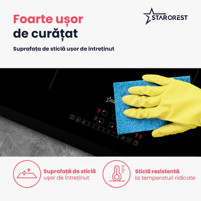 Plita incorporabila STARCREST SIH-6262, Inductie, 4 Zone de gatit, Slider Touch Control, Booster, Functie Keep Warm, Timer, Sticla Neagra Kanger [7]
