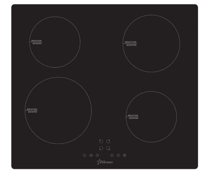 Plita incorporabila STARCREST SIH-GT6141, Inductie, 4 zone de gatit, Touch control, Timer, Power boost, Sticla Neagra