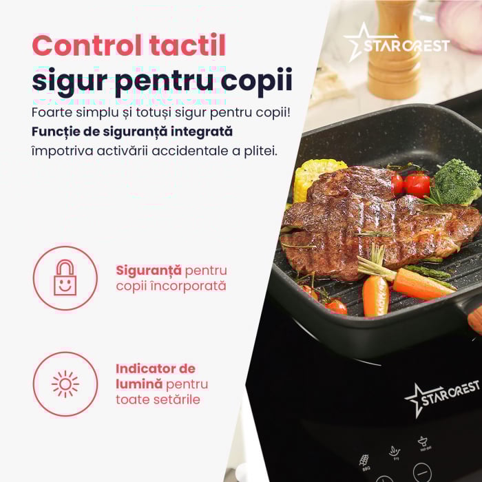 Plita inductie STARCREST SIH-T2000, 2000 W, Touch control, 6 Functii Gatit, Ultra Slim Design [7]