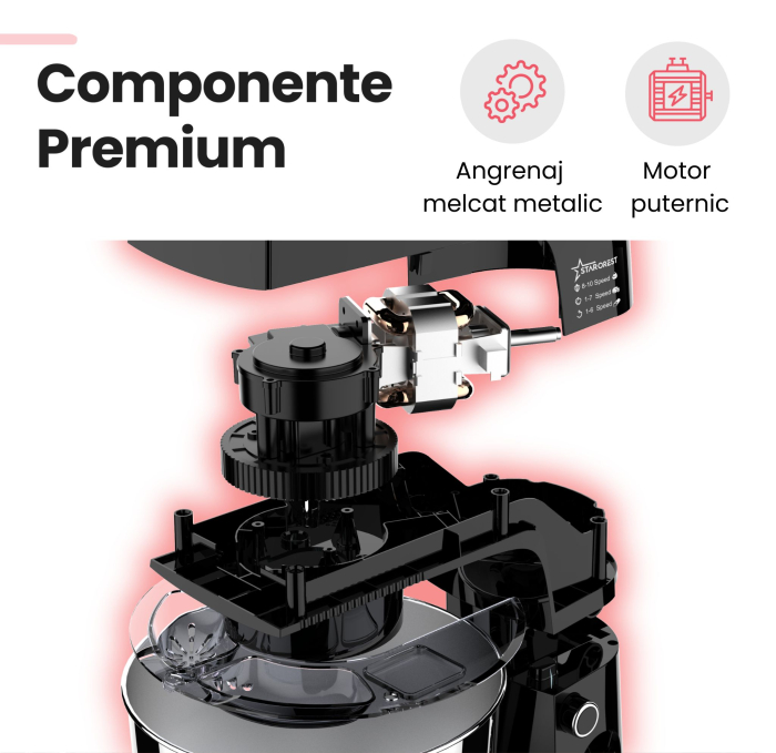 Robot de bucatarie STARCREST SKM-1015BK, 1500 W, Bol 4.5 L Inox, 5 Accesorii, 10 Viteze + Pulse, Negru [5]