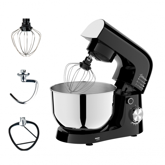 Robot de bucatarie STARCREST SKM-1015BK, 1500 W, Bol 4.5 L Inox, 5 Accesorii, 10 Viteze + Pulse, Negru