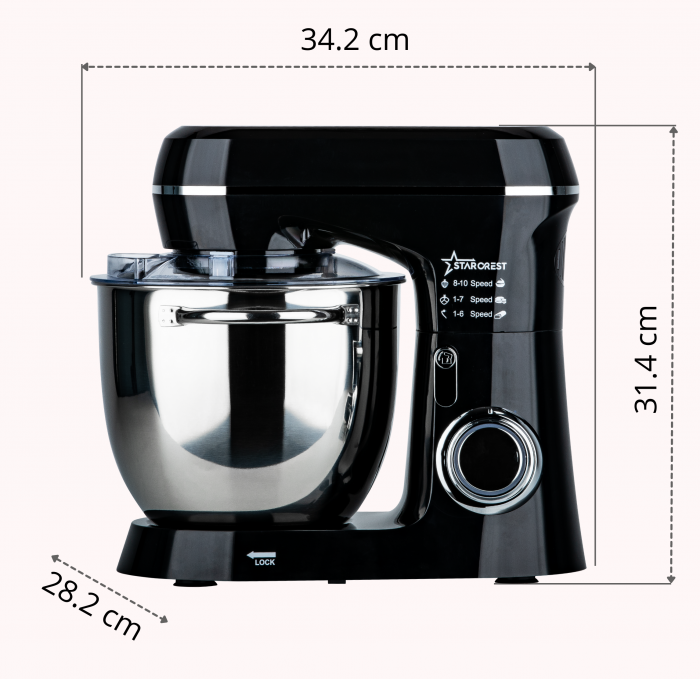 Robot de bucatarie STARCREST SKM-1300BK, 1300W, Bol 5.2 L Inox, 4 Accesorii, 10 Viteze + Pulse, Angrenaje metalice, Negru [8]