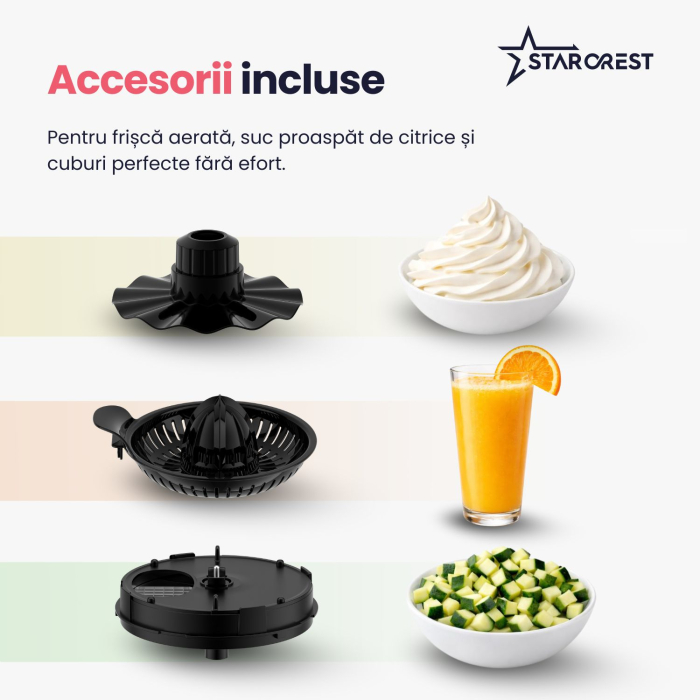 Robot de bucatarie STARCREST SKM1525-10BK, 1500W, Bol 2.5 L, 10 Accesorii, Control digital, Timer, Blender 2 L, Negru [5]