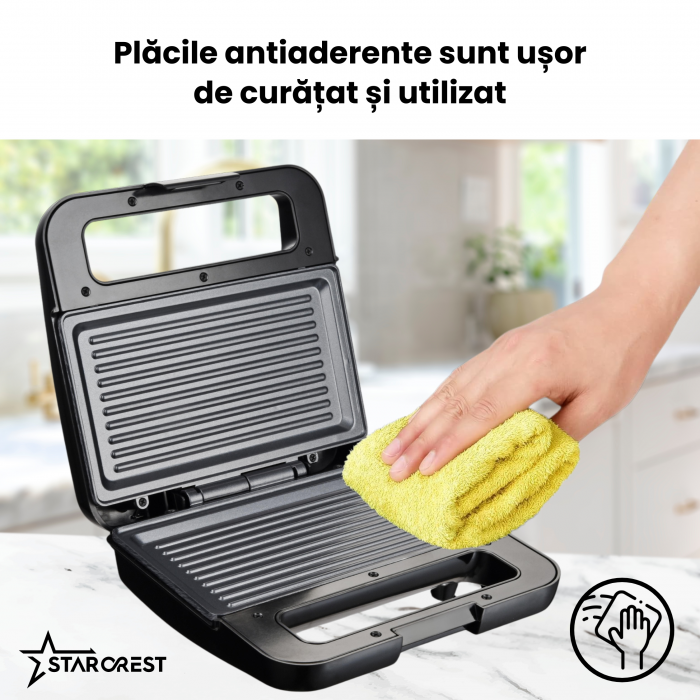 Sandwich-maker Grill Panini STARCREST SSM-2130IX,  750 W,  Indicatar LED, Finisaj Premium Dark Inox [5]