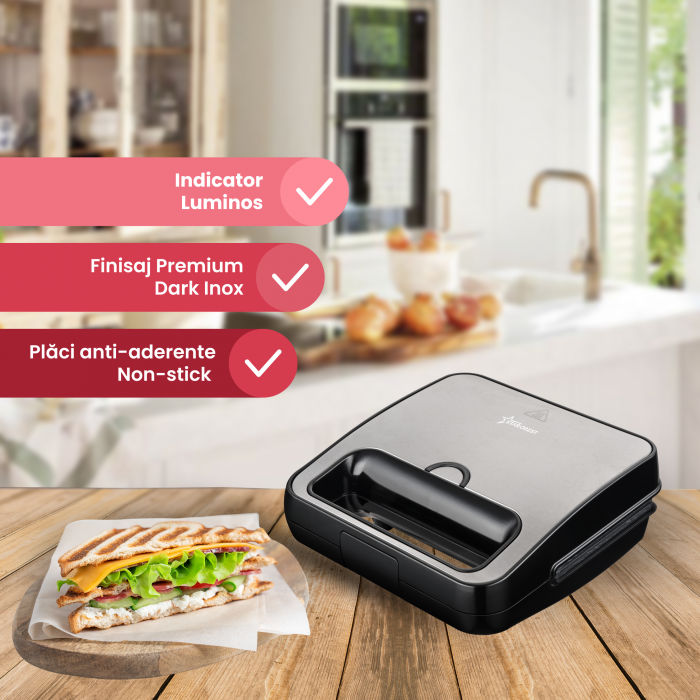 Sandwich-maker Grill Panini STARCREST SSM-2130IX,  750 W,  Indicatar LED, Finisaj Premium Dark Inox [2]