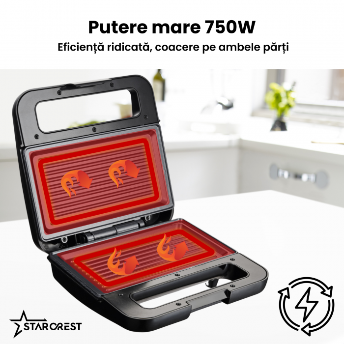 Sandwich-maker Grill Panini STARCREST SSM-2130IX,  750 W,  Indicatar LED, Finisaj Premium Dark Inox [3]