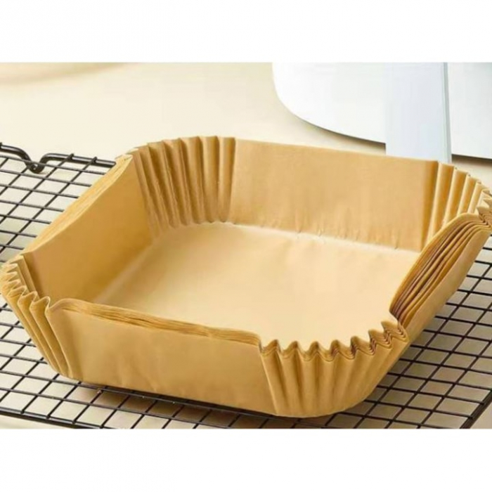 Set hârtie de copt pentru friteuza cu aer cald, 50 bucăți,  Unica folosință, 20 cm, Maro - STARCREST [4]
