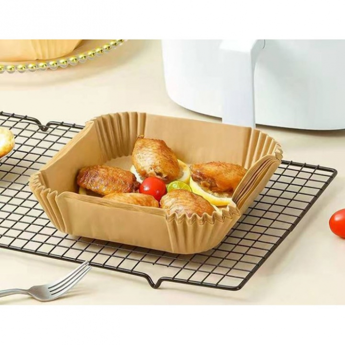 Set hârtie de copt pentru friteuza cu aer cald, 50 bucăți,  Unica folosință, 20 cm, Maro - STARCREST [6]
