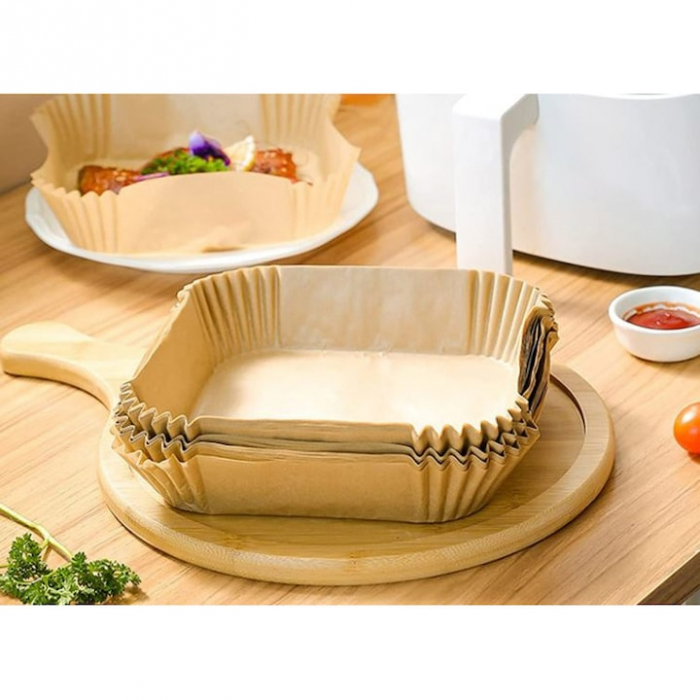 Set hârtie de copt pentru friteuza cu aer cald, 50 bucăți,  Unica folosință, 20 cm, Maro - STARCREST [5]