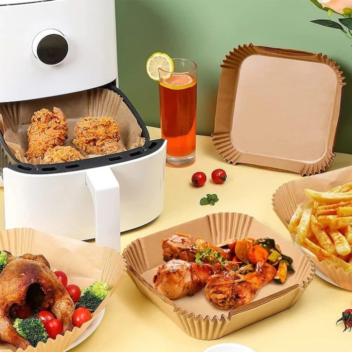 Set hârtie de copt pentru friteuza cu aer cald, 50 bucăți,  Unica folosință, 20 cm, Maro - STARCREST [7]