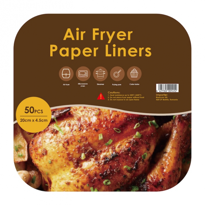 Set hârtie de copt pentru friteuza cu aer cald, 50 bucăți,  Unica folosință, 20 cm, Maro - STARCREST [2]