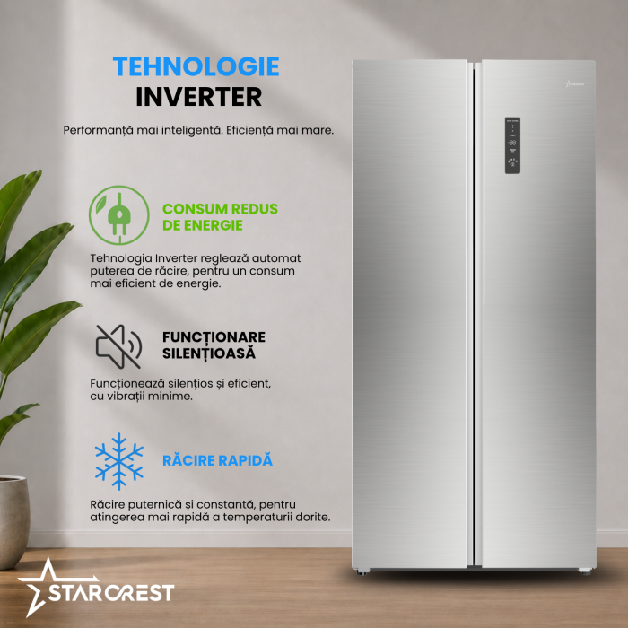 Side by Side STARCREST SSBS-473IXE, Clasa E, No Frost, 473 L, H 178.5 cm, Display digital, Compresor Inverter, Inox [7]