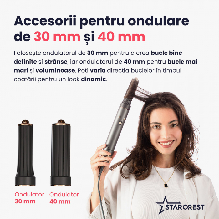 Uscator de par profesional STARCREST SHD-5-1, 1300 W, 4 Accesorii incluse, 3 Trepte de viteza, 3 Trepte de temperatura, Buton de aer rece, Gri [5]