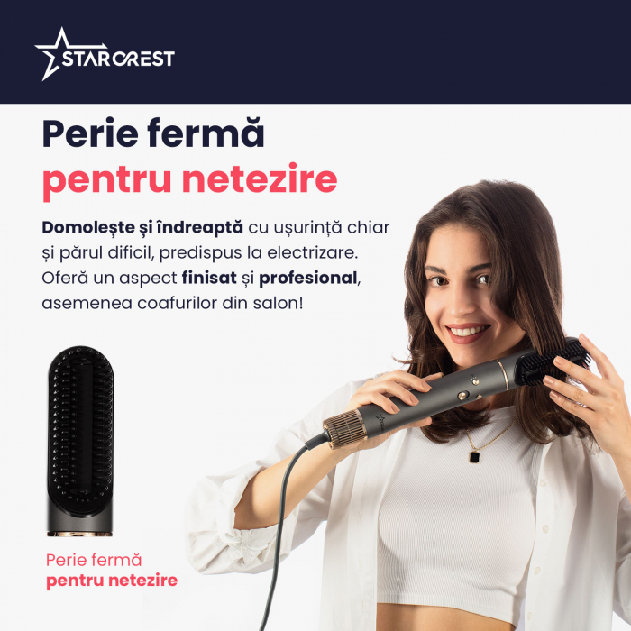 Uscator de par profesional STARCREST SHD-5-1, 1300 W, 4 Accesorii incluse, 3 Trepte de viteza, 3 Trepte de temperatura, Buton de aer rece, Gri [6]