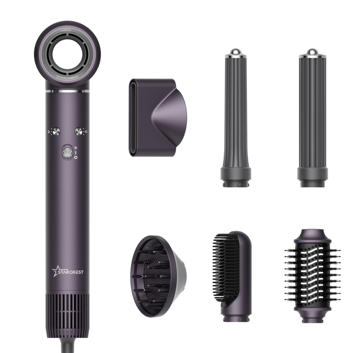 Uscator de par profesional STARCREST SHD-7-1PP, 1300 W, 6 Accesorii incluse, 3 Trepte de viteza, 3 Trepte de temperatura, Buton de aer rece, Mov
