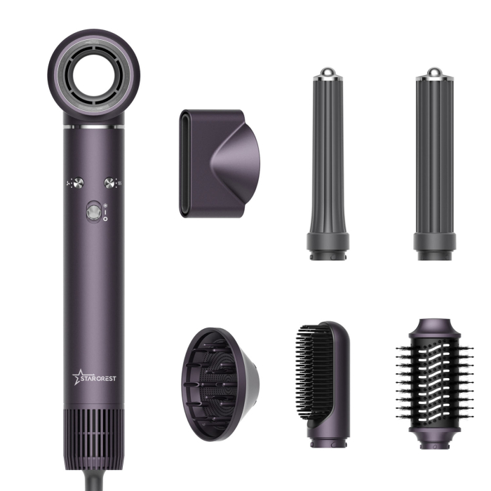 Uscator de par profesional STARCREST SHD-7-1PP, 1300 W, 6 Accesorii incluse, 3 Trepte de viteza, 3 Trepte de temperatura, Buton de aer rece, Mov