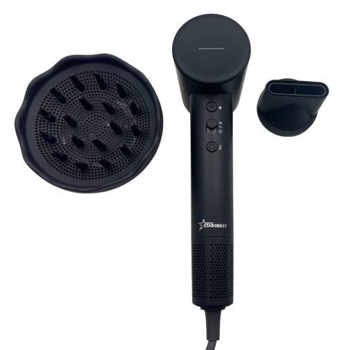Uscator de par STARCREST SHD-2BK-DIF, Difuzor par cret, 1600 W, 110.000 RPM, Ionizare, 3 Trepte de temperatura, 2 Trepte de viteza, Buton de aer rece, Negru [1]