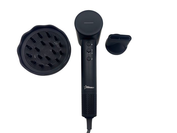 Uscator de par STARCREST SHD-2BK-DIF, Difuzor par cret, 1600 W, 110.000 RPM, Ionizare, 3 Trepte de temperatura, 2 Trepte de viteza, Buton de aer rece, Negru [1]