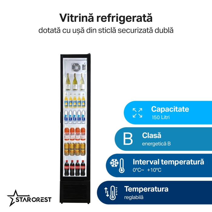 Vitrina frigorifica profesionala STARCREST SPS-150BK, 150 L, Display Temperatura, Panou comanda Digital, Iluminare LED, H 188 cm [2]