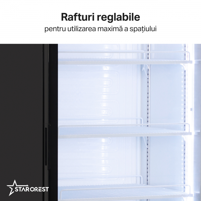 Vitrina frigorifica profesionala STARCREST SPS-360DC, 360 L, Caseta luminoasa, Display Temperatura, Panou comanda Digital, Iluminare LED, Roti, H 195 cm [3]