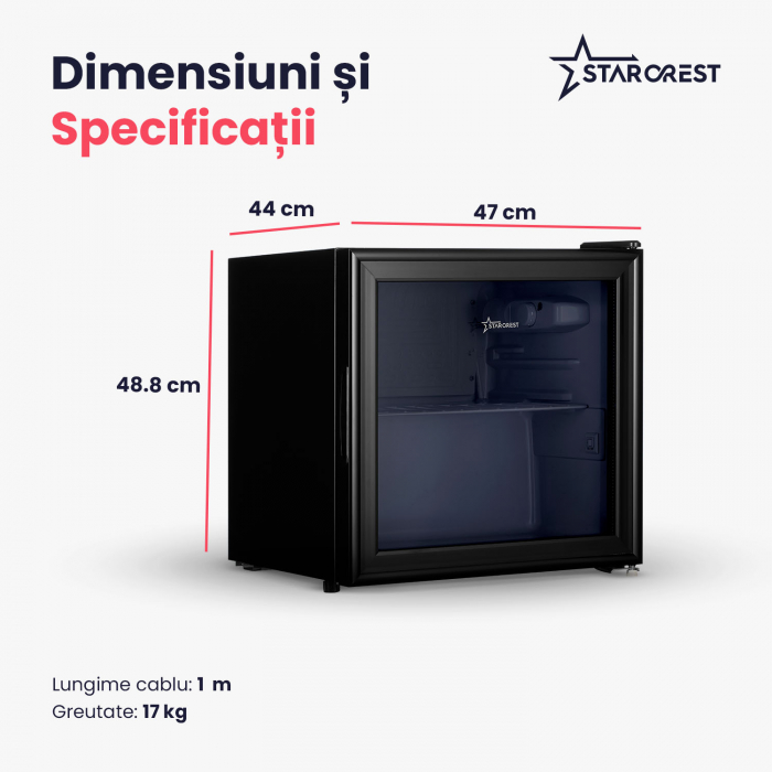 Vitrina frigorifica STARCREST SBC-5010BK, 46 L, Control temperatura, Usa sticla, H 48.8 cm, Negru [8]