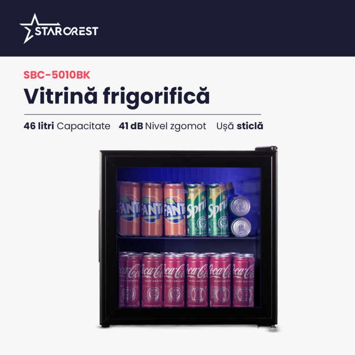 Vitrina frigorifica STARCREST SBC-5010BK, 46 L, Control temperatura, Usa sticla, H 48.8 cm, Negru [3]
