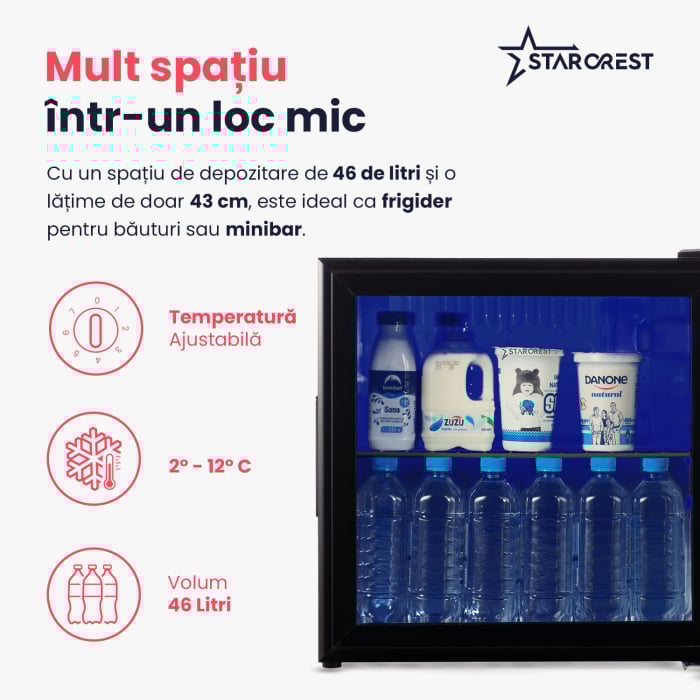 Vitrina frigorifica STARCREST SBC-5010BK, 46 L, Control temperatura, Usa sticla, H 48.8 cm, Negru [4]