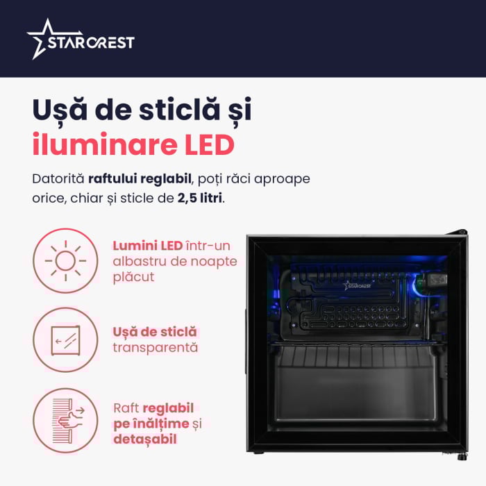 Vitrina frigorifica STARCREST SBC-5010BK, 46 L, Control temperatura, Usa sticla, H 48.8 cm, Negru [5]