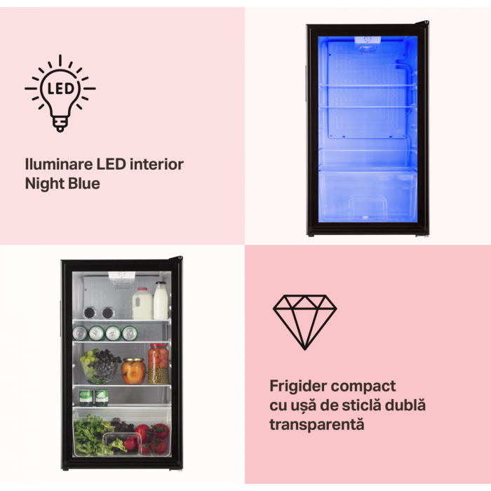 Vitrina frigorifica STARCREST SBC-92BKE, 92 L, Control temperatura, Usa sticla, H 83.2 cm, Negru [3]