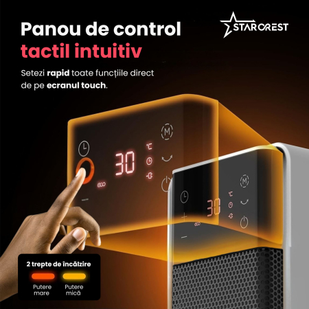 Aeroterma ceramica STARCREST SCH-T30BK, 2000W, Control digital, Functie de oscilare, Telecomanda, Functie ventilator, Temporizator, Siguranta anti cadere, Protectie supraincalzire [2]