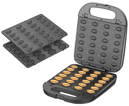 Aparate de preparat desert - Aparat pentru preparat forme de nuci STARCREST SNM-6024DX, 24 forme, 1400W, Indicator luminos, Placi ceramice detasabile, Negru