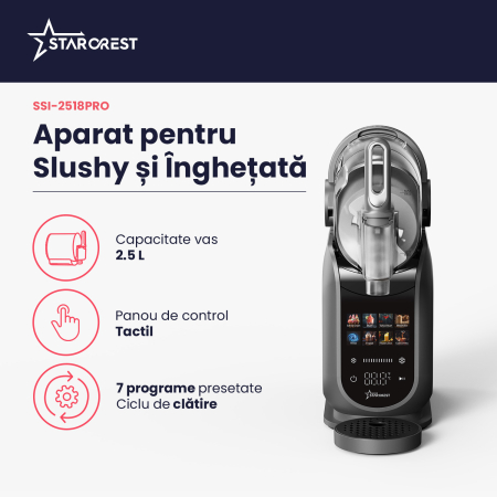Aparat pentru Slushy/Granita si Inghetata STARCREST IceMix SSI-2518PRO, 2.5L, Panou de control tactil, 8 Programe, Carte retete, Gri/Negru [1]