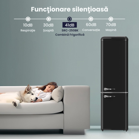 Combina frigorifica retro STARCREST SRC-250BK, Design Vintage, Clasa E, Capacitate 250 L, Termostat reglabil, Iluminare LED, H 188.3 cm, Negru [7]