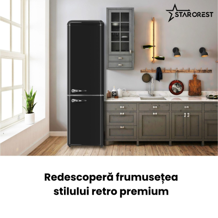 Combina frigorifica retro STARCREST SRC-250BK, Design Vintage, Clasa E, Capacitate 250 L, Termostat reglabil, Iluminare LED, H 188.3 cm, Negru [4]