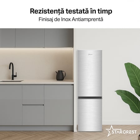 Combina frigorifica STARCREST SC-170IX-E, 170 L, Clasa E, Less Frost, Termostat reglabil, Iluminare LED, Suprafata Inox antiamprenta, Picioare ajustabile, Usi reversibile, H 151.8 cm, Inox [4]