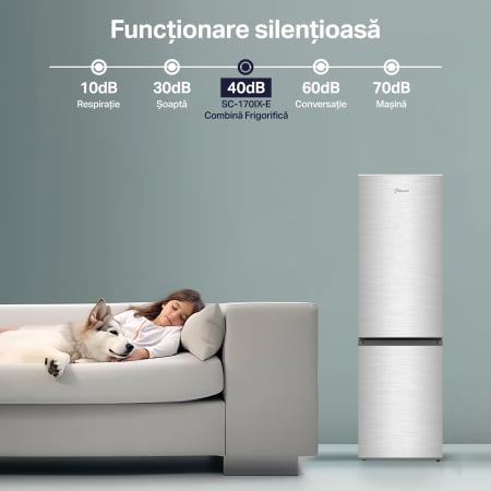 Combina frigorifica STARCREST SC-170IX-E, 170 L, Clasa E, Less Frost, Termostat reglabil, Iluminare LED, Suprafata Inox antiamprenta, Picioare ajustabile, Usi reversibile, H 151.8 cm, Inox [9]