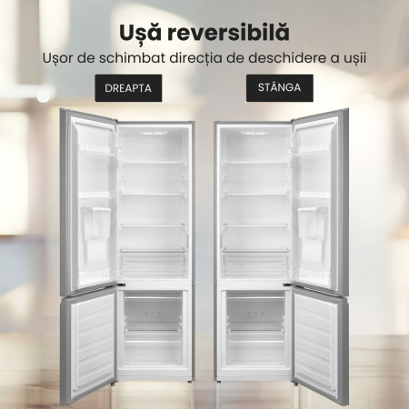 Combina frigorifica STARCREST SC-259WD-IX, 259 L, Clasa E, Dozator Apa, Less Frost, Termostat reglabil, Iluminare LED, Picioare ajustabile, Usi reversibile, H 177.3 cm, Inox [8]
