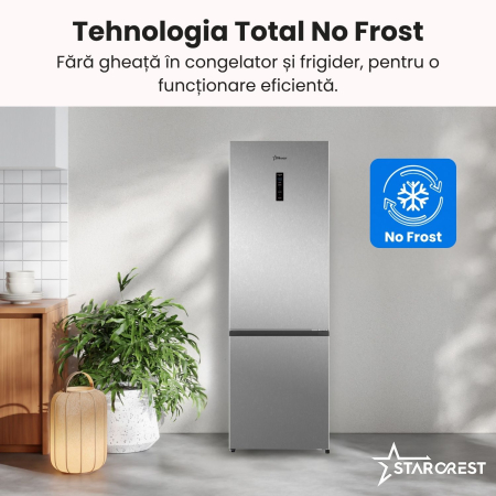 Combina frigorifica STARCREST SCN-405D-IX, 405 L, Total NoFrost, Clasa E, Display digital, Iluminare LED, Suprafata inox antiamprenta, Usi reversibile, H 185.5 cm, Inox [4]