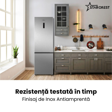 Combina frigorifica STARCREST SCN-405D-IX, 405 L, Total NoFrost, Clasa E, Display digital, Iluminare LED, Suprafata inox antiamprenta, Usi reversibile, H 185.5 cm, Inox [5]