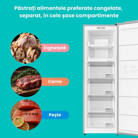 Congelator NoFrost STARCREST SUF-213NF-IX, 213 L, Clasa E, 6 Compartimente, Termostat Digital, Usi reversibile, H 170.7 cm, Inox [6]