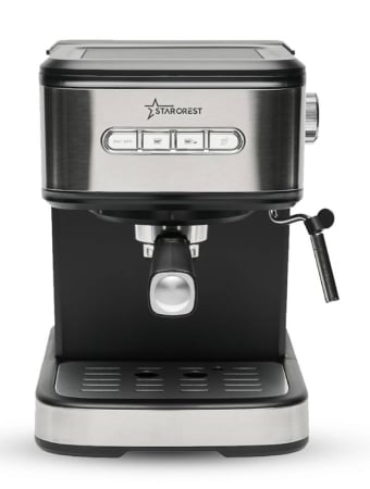 Espressor cafea - Espressor STARCREST SEM-850SLBK, 850W, 20 bar, rezervor detasabil 1.5L, dispozitiv spumare, filtru dublu din inox, Negru/Inox