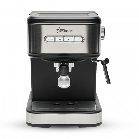 Electrocasnice Mici - Espressor STARCREST SEM-850SLBK, 850W, 20 bar, rezervor detasabil 1.5L, dispozitiv spumare, filtru dublu din inox, Negru/Inox