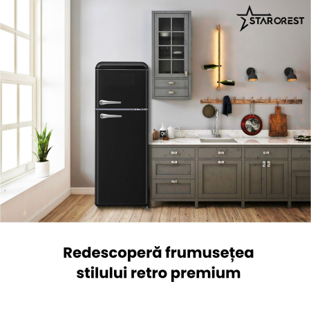 Frigider cu 2 usi retro STARCREST SRF-208BK, 208 L, Clasa E, Design Vintage, Iluminare LED, Termostat Reglabil, H 147 cm, Negru [5]