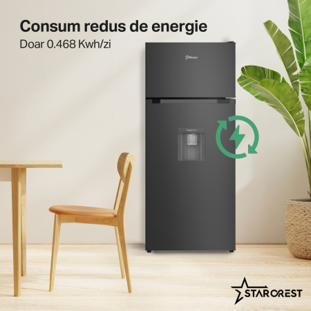 Frigider cu 2 usi STARCREST SF-203WD-BKE, 203 L, Clasa E, Dozator Apa, Iluminare LED, Termostat Ajustabil, Usi reversibile, H 145 cm, Negru [3]