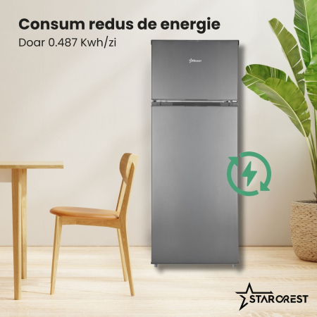 Frigider cu 2 usi STARCREST SF-210DX-E, 210 L, Clasa E, Iluminare LED, Termostat Ajustabil, Usi reversibile, H 143 cm, Inox Negru [3]