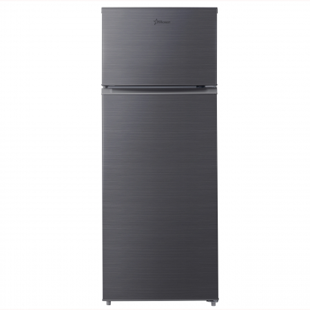 Frigider - Frigider cu 2 usi STARCREST SF-210DX-E, 210 L, Clasa E, Iluminare LED, Termostat Ajustabil, Usi reversibile, H 143 cm, Inox Negru