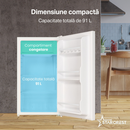 Frigider cu o usa STARCREST SF-91GLS-WHE Clasa E, Capacitate 91L, Iluminare interioara, H 83 cm, Sticla Alba [2]