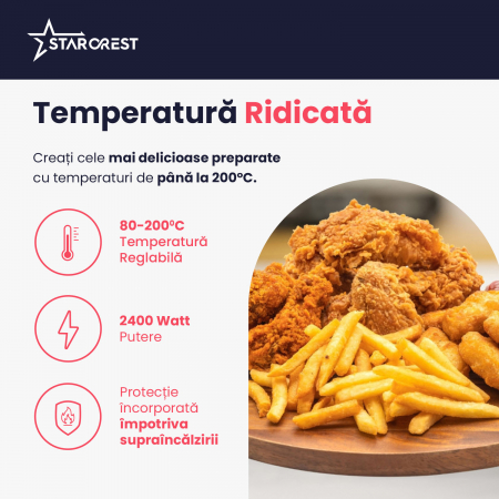 Friteuza cu aer cald STARCREST SFR-9024BK, 2400 W, Cos Dublu, 9 litri, Termostat 80 - 200 °C, 12 programe, Negru [4]